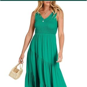 Women's Boho Sleeveless Tiered Long Dress Green Medium